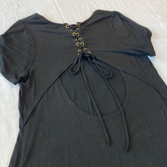 Dreamers Black t-shirt shift dress with key-hole lace up detail back. Size Med. - Picture 4 of 12